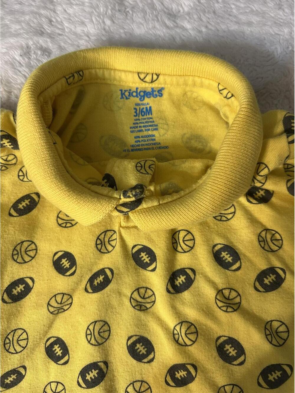 Kidgets Baby Polo Shirt 3-6 Months Yellow with Sports Ball Print